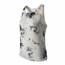 Vince Camuto white floral print sheer lined sleeveless Blouse Gorgeous