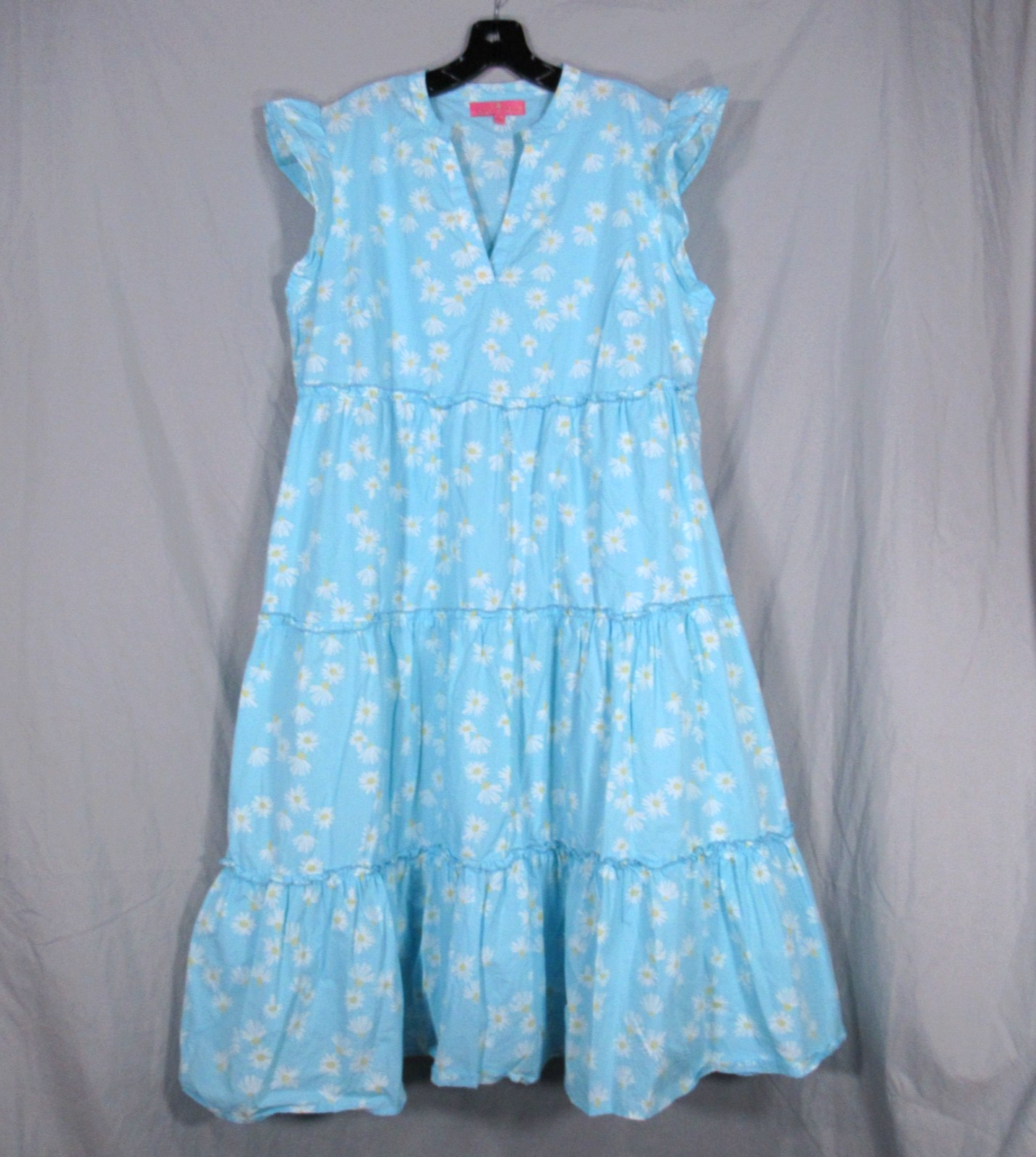 SIMPLY SOUTHERN Blue Floral SLEEVELESS RUFFLE Twill A-LINE TIERED DRESS Sz L
