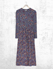 Womens Fat Face Jersey Dress Cotton Long Sleeve Fia Batik Dark Navy (Defect)