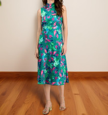 Tahari ASL Womens Sleeveless Zipper Mock Neck Midi Dress Jade Rose Size 16 NWT