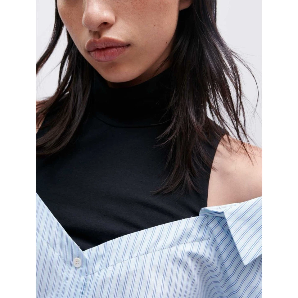 全新带标签 Maje 女式条纹长袍 l'oeil 衬衫连衣裙小号 36 全新 — 第 4/4 张图片