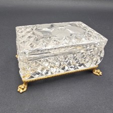 Vintage Cut Crystal Jewelry Box Lion Paw Feet...