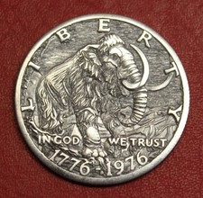 HOBO Nickel Woolly Mammoth Made from a Real US 1976 half dollar 30.6mm