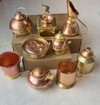 Vintage Mini Copper Brass Kitchen Set Dollhouse Pots Pans Lot Decor