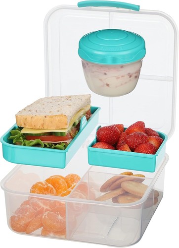 Versatile Bento Box Adult Lunch Set - 3 Compartments & Easy Lock Clips - 4 Count - Picture 10 of 12