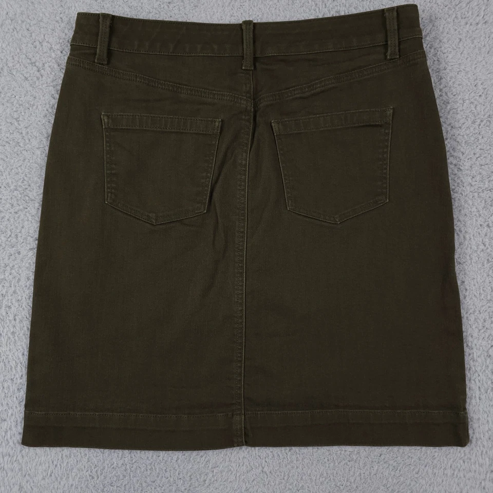 Falda Talbots Mujer 4 Verde Denim Botón Fly Línea A Elastizado Parche Bolsillo Informal Foto 2 de 4