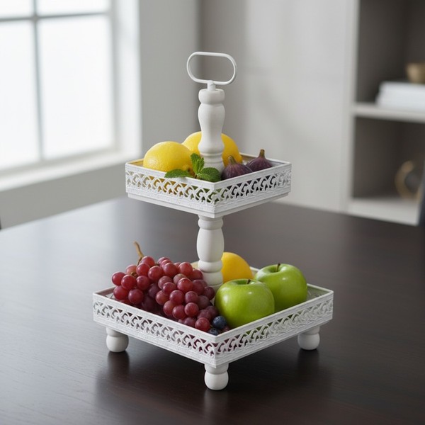 Etagere Servierplatte Vintage 2 StöCkig Etagen Metall Weiß Standetagere Xxl 51-image