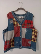 VTG Susan Bristol  1999 Patchwork / Embroidery  Denim Vest Sz. 1W