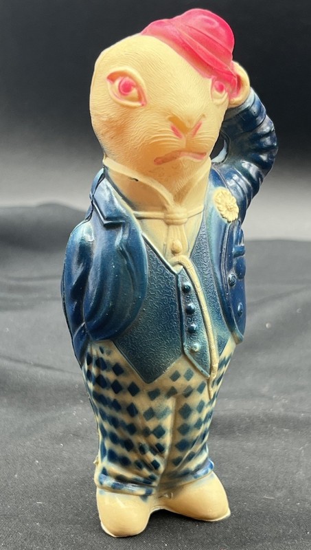 Antique Viscoloid Co. Celluloid Dapper  Bunny Rabbit Baby Rattle Leominster MA.