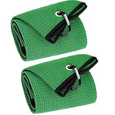 2 Pack Tri-fold Golf Towels, Premium Microfiber Fabric Waffle Pattern with Bl...