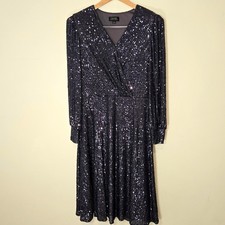 NEW Tahari Sequin Wrap Dress Womens 8 Slate Purple Long Sleeve Midi TLMF8M71