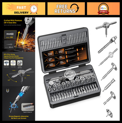 62-in-1 Magnetic Screwdriver Set with Case, T Handle Ratchet, Multi Bits & Hex S