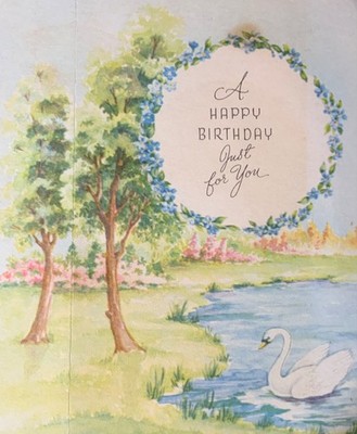 VTG Birthday Card Swan Opens Up To Beautiful 3D Picture Inside Forget-Me-Nots