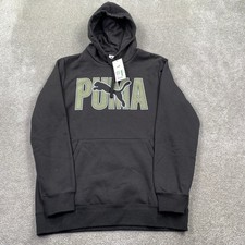 Puma Mens ESS Overlap Hoodie Black Graphic Logo Pullover 690425 01 Large NEW
