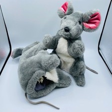 Vtg Mouse Hand Puppet Plush "AND Puppets" Toy Gray USA 12" Pair of 2 READ