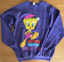 Fruit of the Loom Vintage Tweety Personal Trainer Purple Crewneck Sweatshirt XL