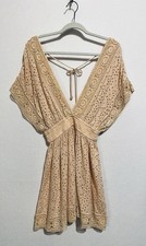 Luminary Dress Womens Medium Peach Eyelet Tie Back Mini Deep V Flirty Feminine