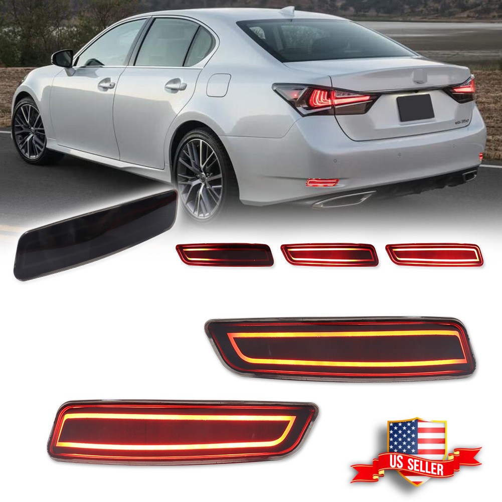 Smoke Red LED Bumper Reflector For 13-18 Lexus ES300h ES350 , 16-20 GS350 GS450h