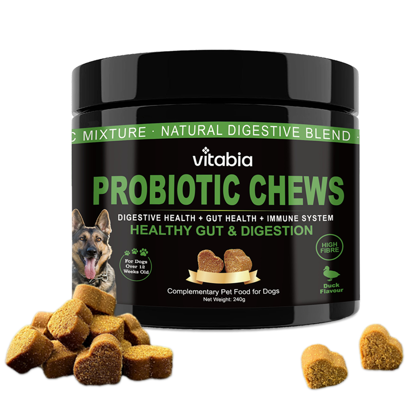 Probiotics For Dogs - Dog Treats For Gut Health, Anal Glands 120 Duck Flavour