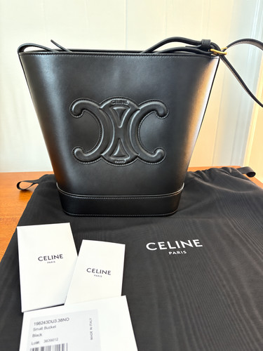 CELINE Small Cuir Triomphe Bucket Bag Black