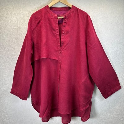 Gudrun Sjoden Red Sia Linen Tunic Woman XXL Lagenlook Minimalist Bohemian Chic
