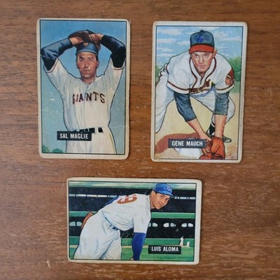 1951 Bowman Baseball 3 Rookies - Sal Maglie, Gene Mauch, Luis Aloma RC's *Read *