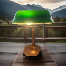 Vtg Bankers Desk Lamp, Green Glass Shade, Vintage Desk Lamp with Pull Chain