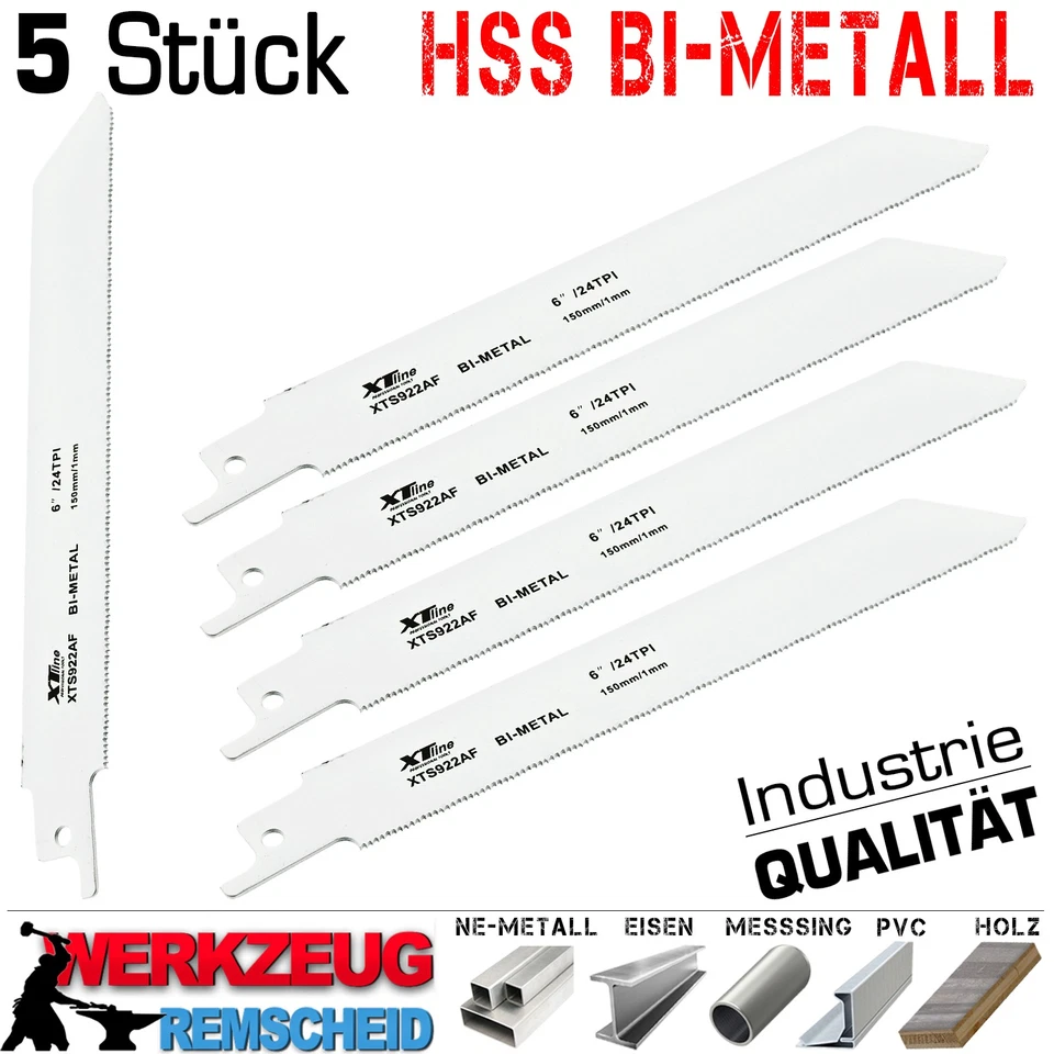 XTLINE 5x Profi Bi-Metall Säbelsäge Stichsäge Blatt Fuchsschwanz 150mm Extra Fein 24TPI