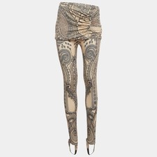 Roberto Cavalli Beige Printed Knit Draped Overlay Detail Pants M