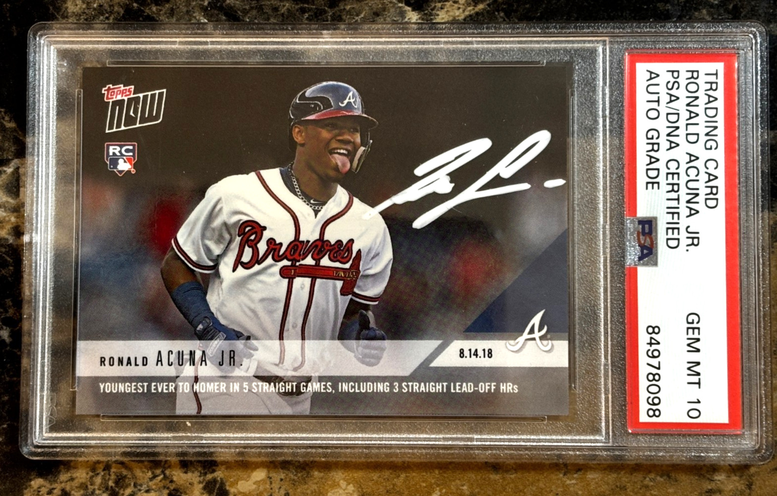 Ronald Acuna Jr 2018 Topps Now #598 RC Signed In White -PSA 10 Auto Grade
