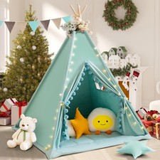 Teepee Tent for Kids with Padded Mat Cotton Canvas Kids Tent with Pompom for ...