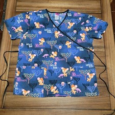 Wonderful World Of Disney Dark Blue Bambi Scrub Top w/ Tie - Size Medium
