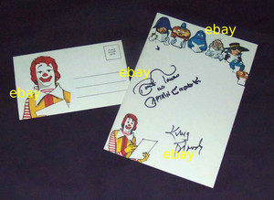 McDonald's stationery signed King Moody Ronald, Robert Towers  TV McDonaldland