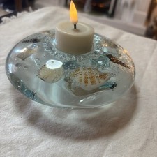 Glass Votive Tea Light Candle Holder - Seashells Starfish Beach Nautical