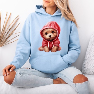 Puppy Dog Red Hoodie Animals Womens Graphic Hoody Sweatshirt Fluffy Puppy Design