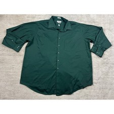 Van Heusen Dress Shirt Mens 19 34/35 Green Lux Sateen Wrinkle Free Long Sleeve