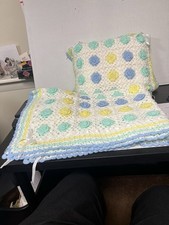 Hand Crochet Baby Crib Blanket Afghan Throw and Pillow Unisex Pastels