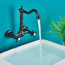 Black Oil Brass Wall Mounted Bathroom Kitchen Basin Sink swivel Faucet Mixer Tap