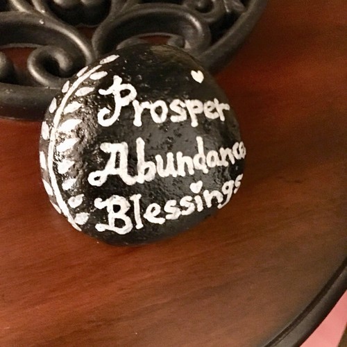 Hand Painted Original Rock Stone Art Paper Weight Prosper Abundance Blessings - Picture 4 of 8