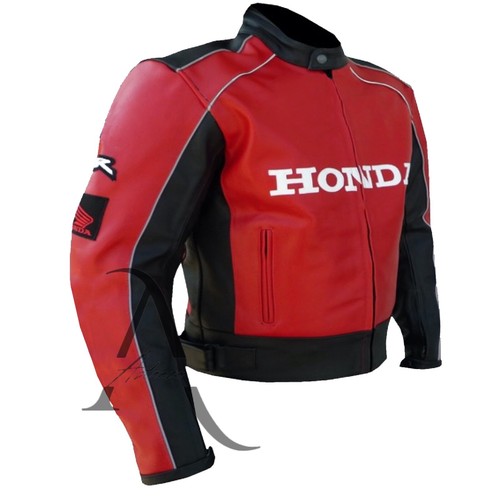 BIKER HONDA Red MOTORBIKE REMOVABLE ARMOURED PROTECTION COWHIDE LEATHER JACKET - Picture 3 of 5