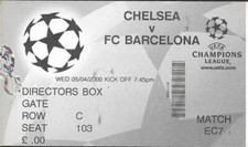 Chelsea v FC Barcelona. UEFA Champions League Q/F 1st Leg. 1999/2000. WITH STUB