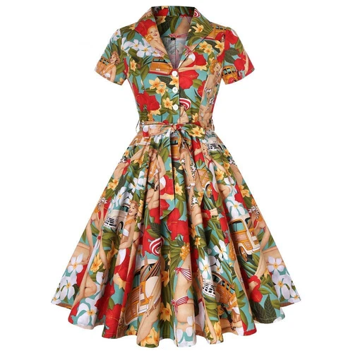 Woman Ladies 40s 50s Rockabilly Vintage Style Floral Print/Plaid Cotton Dress UK - Picture 21 of 28