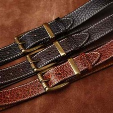 Exquisite Embossing Thickness Buffalo Leather Brass Buckle Cowhide Jean Belt