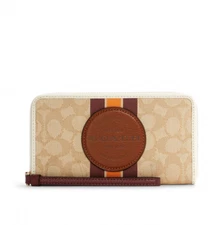 COACH Dempsey Large Phone Wallet In Signature Jacquard Khaki Wine Multi C4110