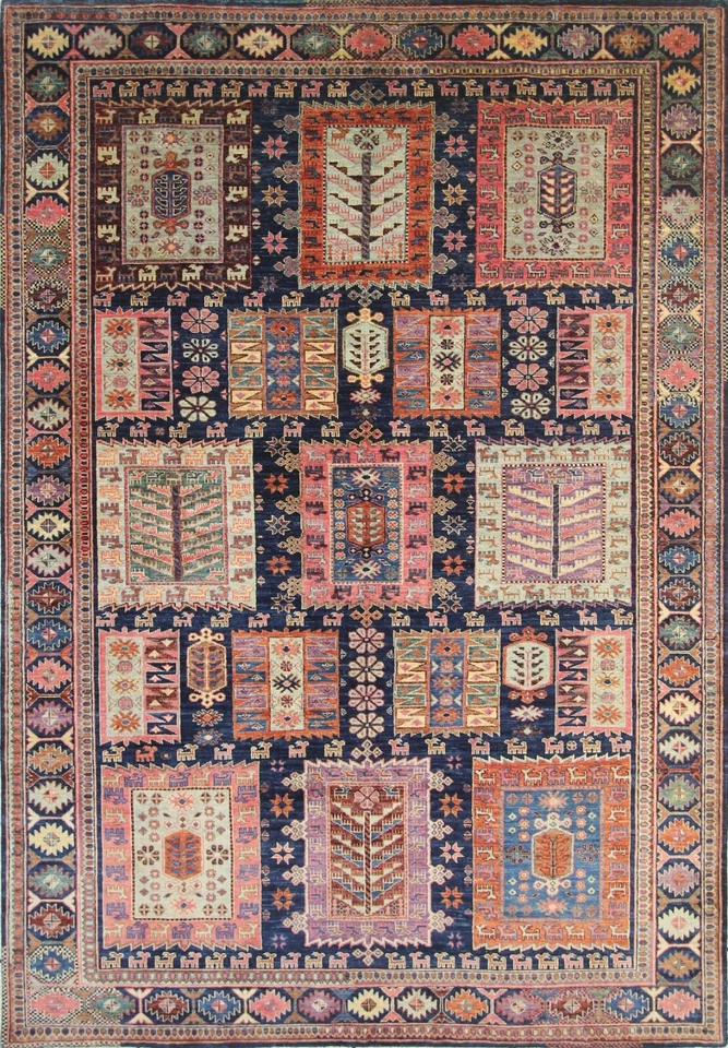 7 x 10 ft Navy Blue Samarkand Afghan Hand Knotted Wool Oriental Area Rug - Image 2 of 4