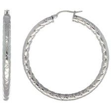 Surgical Steel 2 inch Hoop Earrings Zigzag Embossed Pattern 4 mm tube
