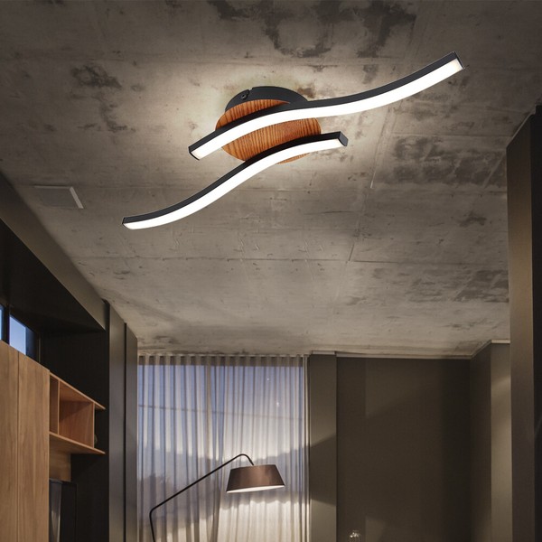 Deckenleuchte Deckenlampe Wohnzimmerlampe Holzoptik Braun 2 Flammig Gewellt Led-image