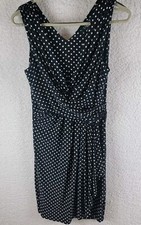 Lauren Ralph Lauren Dress Womens 8P Cross Bodice Faux Wrap Black White Polka Dot