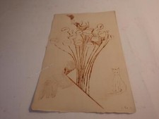 1950.chat au bouquet de fleurs (gravure eau forte).Jean-Joseph CROTTI