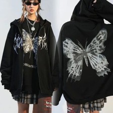 Women's Oversized Jacket Sweatshirt Warm Fleece Zipper Butterfly Coat Hoodie Top
